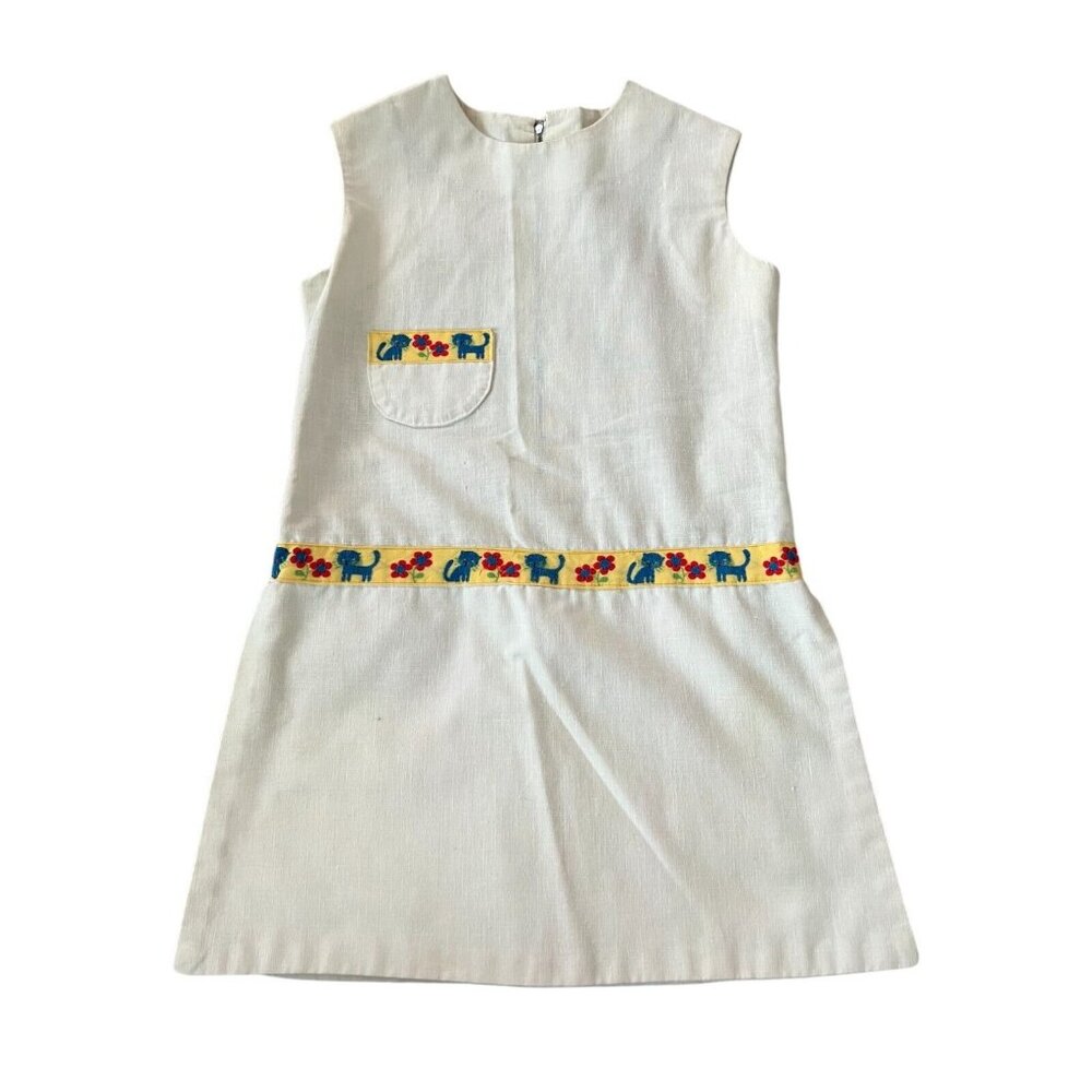 Womens Sheath Mini Dress Ivory Cat Floral Sleeveless Chest Pocket Side Slit